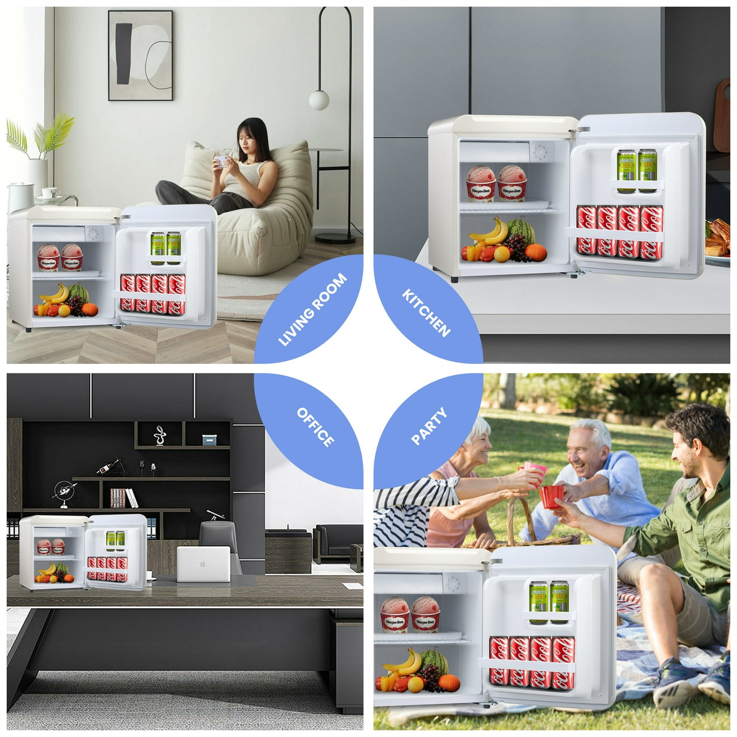 LHRIVER 1.7 Cu. Ft Mini Fridge with Freezer, Compact Refrigerator, Energy Saving, Adjustable Thermostat For Dorm / Office / Bedroom , White