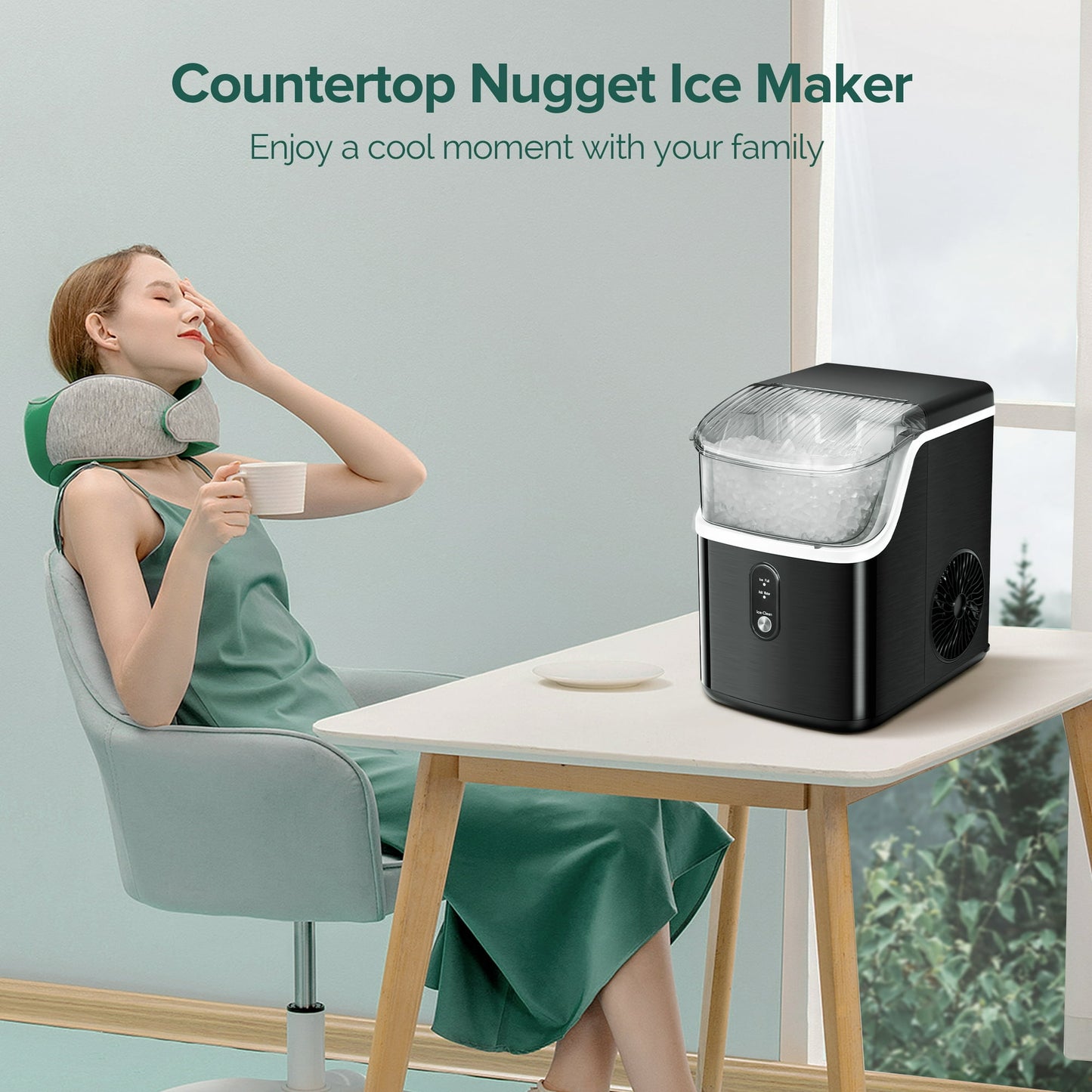 LHRIVER Nugget Ice Maker Countertop with Soft Chewable Pellet Ice, 33lbs/24H, Self-Cleaning, Stainless Steel, for Home/Office/Party - (Black)