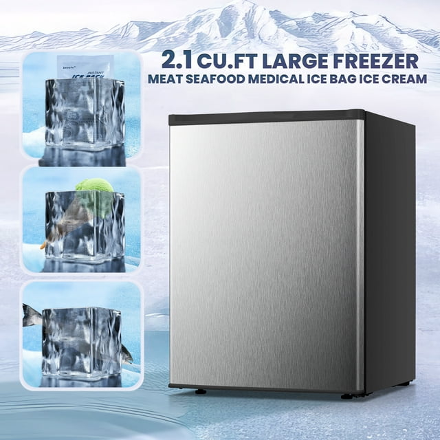 LHRIVER Upright Freezer, Energy Saving 2.1 Cu.ft Single Door Compact Upright Freezer with Reversible Door(Silver)