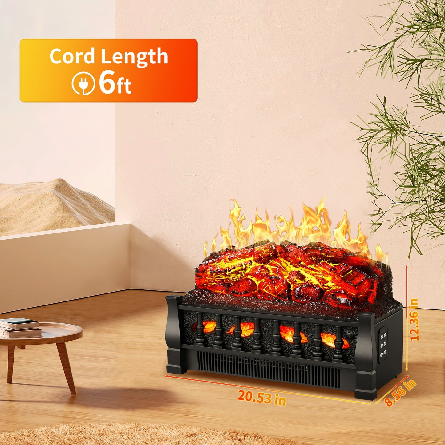 LHRIVER Electric Fireplace Log Set Heater 21IN, Remote Control, Flame Brightness Adjustable, Overheated Protection, Realistic Ember Bed