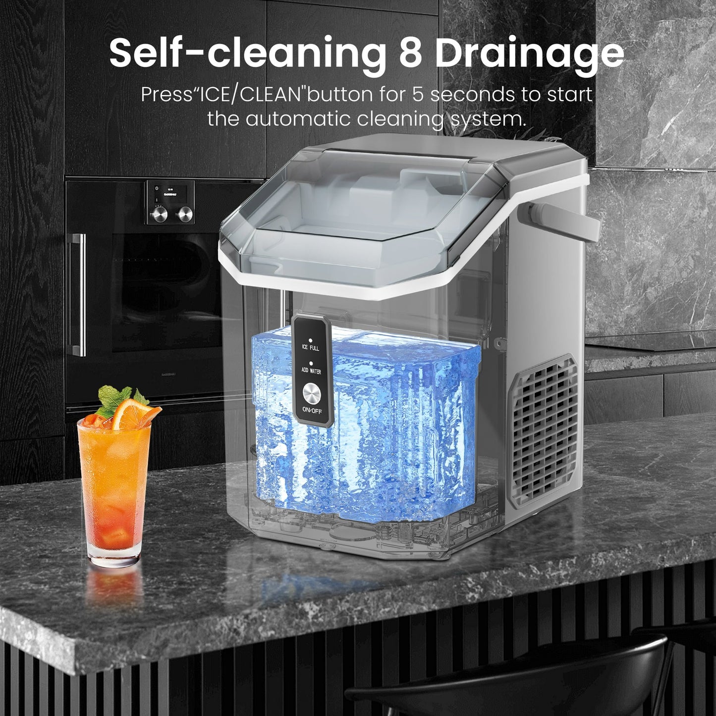Havato Nugget Ice Maker, Extruded Ice & Chewed Ice, 34Lbs /24H, Self-Cleaning, Kitchen/Office/Party, Grey
