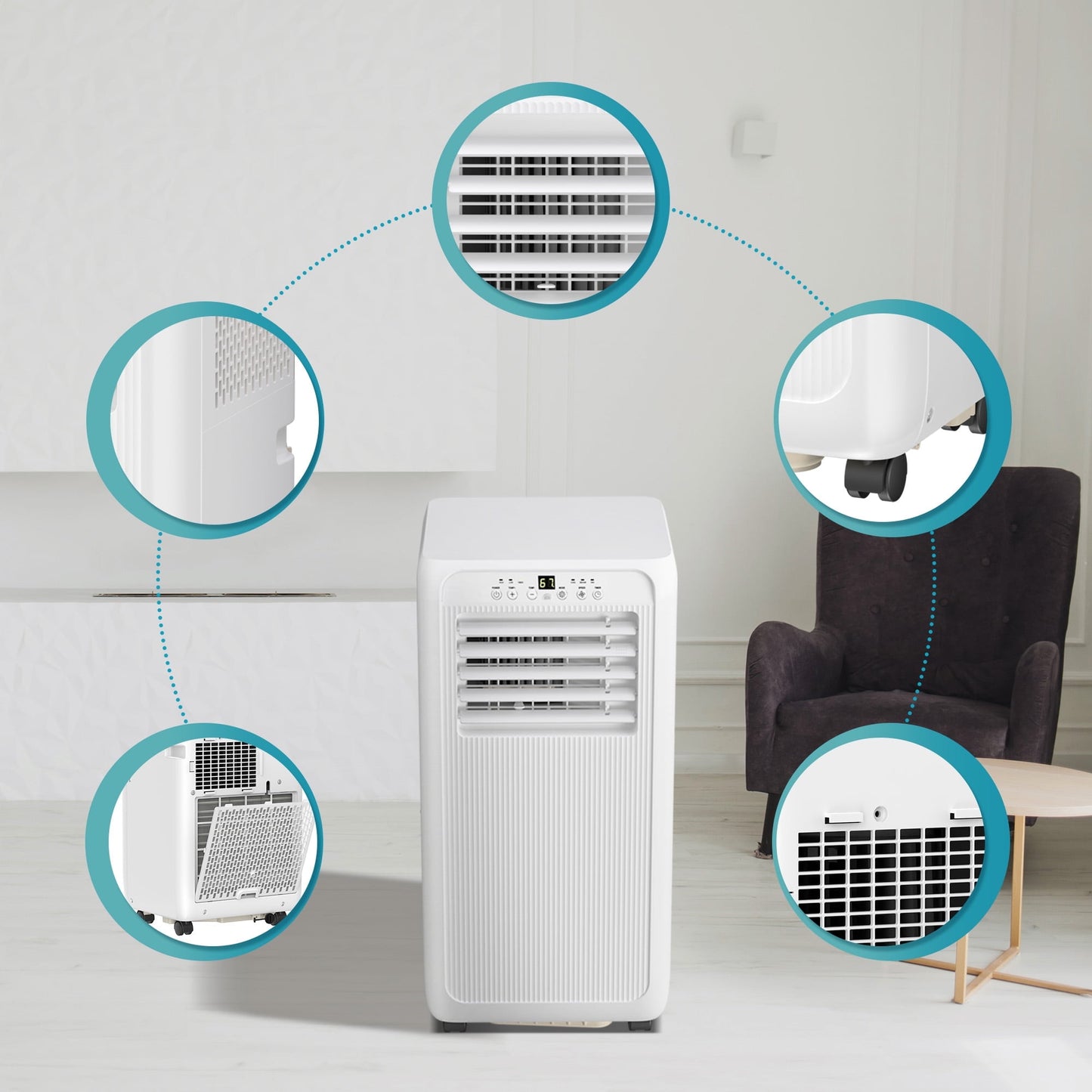 Havato 8000 BTU Portable Air Conditioner with Dehumidifier/Fan/Cooler, Cooling 250 Sq.ft, Remote Control, White