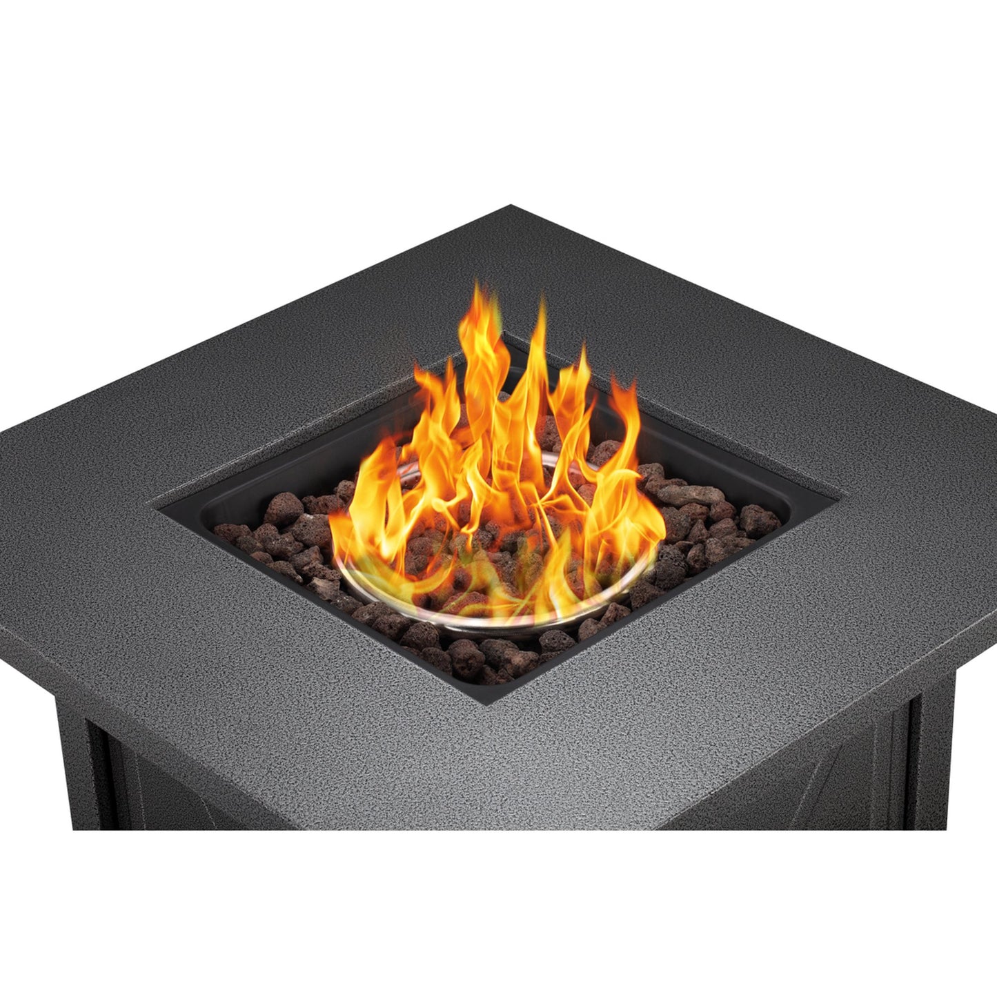 LHRIVER 28" Outdoor Propane Fire Pit Table with Lid, 50000 BTU Heat Output, Metal Stove with Lava Rocks, for Picnics/Bonfires/Patio Gardens