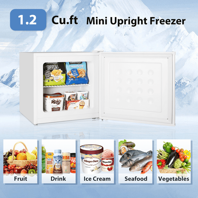 LHRIVER Mini Upright Freezer Compact Refrigerators,1.2Cu.ft Small Stand up Freezer for Home Office, White