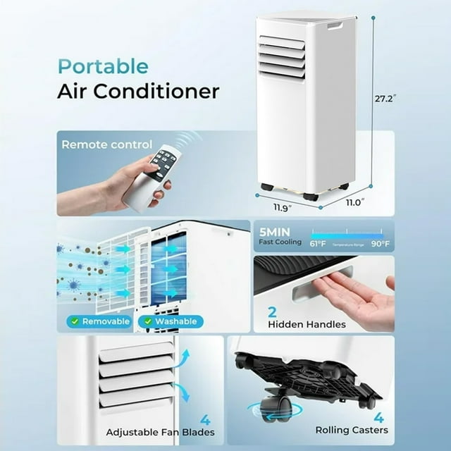 Havato 8,000 BTU Portable Air Conditioners, 4-in-1 Portable AC Unit Up to 350 Sq.Ft, 4 Modes Quiet Air Conditioner with Remote Control, Cool, Fan, Dehumidifier,24H Timer,Bedroom, Office, Apartments
