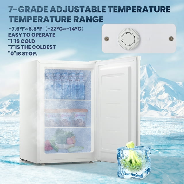 LHRIVER Upright Freezer, Energy Saving 3.0 Cu.ft Single Door Compact Upright Freezer with Reversible Door(White)
