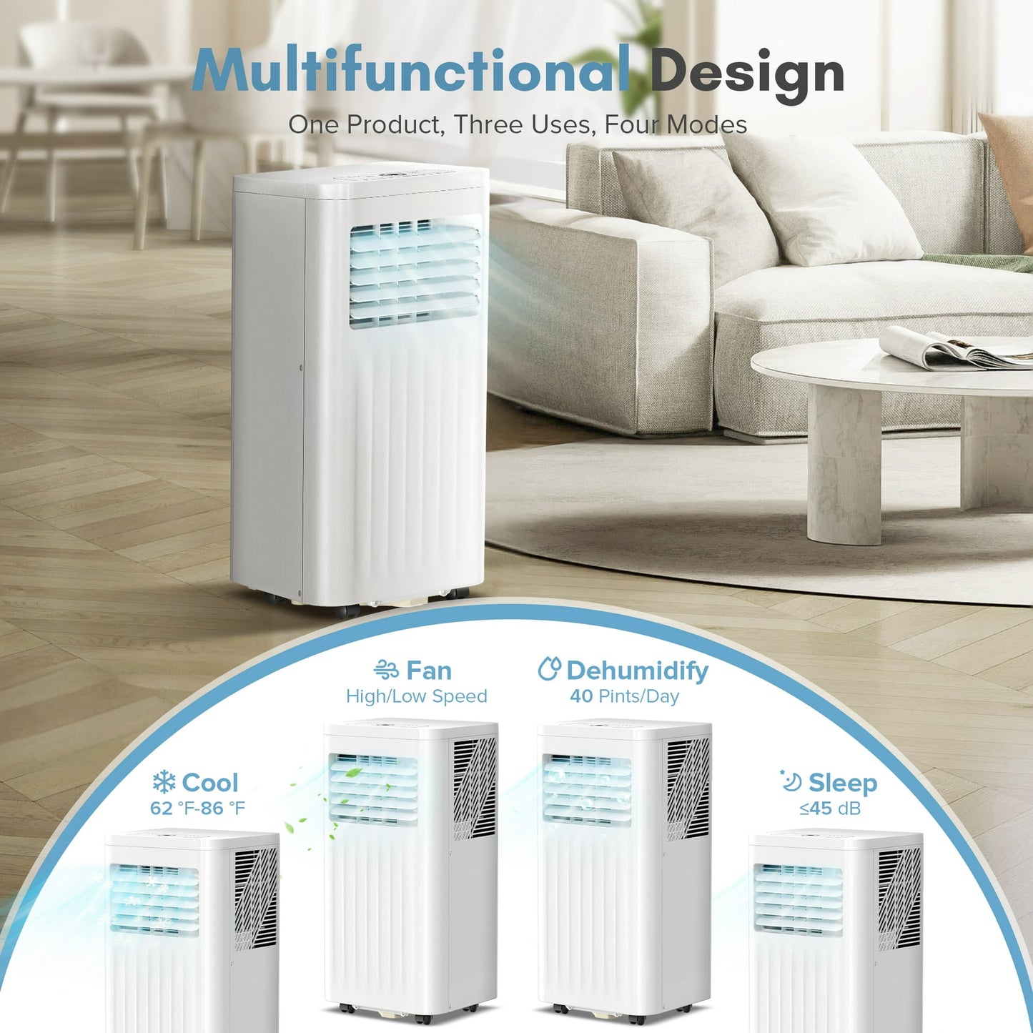 LHRIVER Portable Air Conditioner with Window Kits 6000BTU (10000 BTU ASHRAE), Dehumidifier, 2 Fan Speeds, AC unit