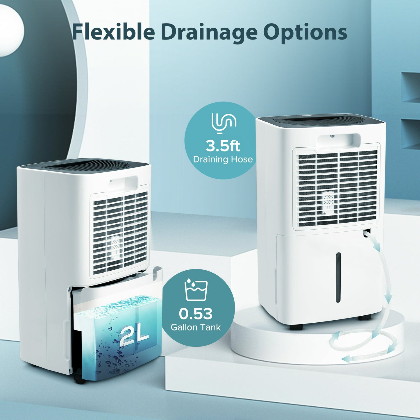 LHRIVER 30 Pint Dehumidifiers, 1000 Sq. ft Dehumidifier with Drain Hose, 0.53 Gallon Water Tank, 3 Operation Modes, 24H Timer for Home/Laundry Room