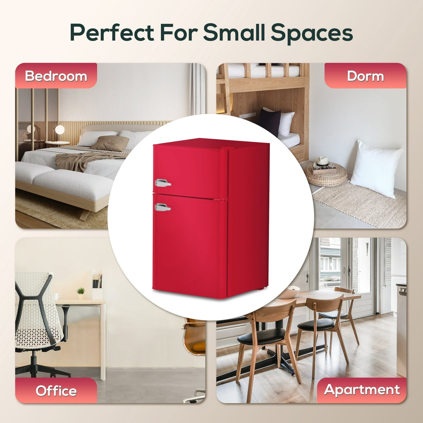 LHRIVER Mini Refrigerator 3.2Cu.Ft Compact Fridge 2-Double Doors with a Freezer Low Noise Defrost Storage of Beverages Vegetables and Fruits for Home Office Dorm