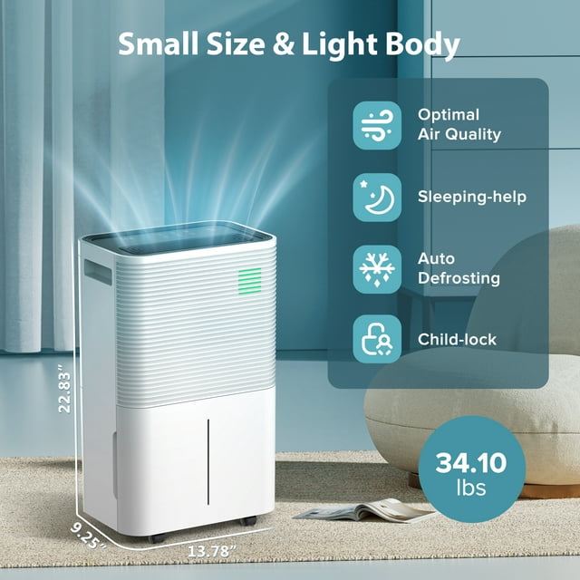 LHRIVER 50 Pint Dehumidifiers with handle, Dehumidifier with Drain Hose, 3 Operation Modes, 24H Timer, Portable Dehumidifier for Basement/Bathroom/Laundry Room