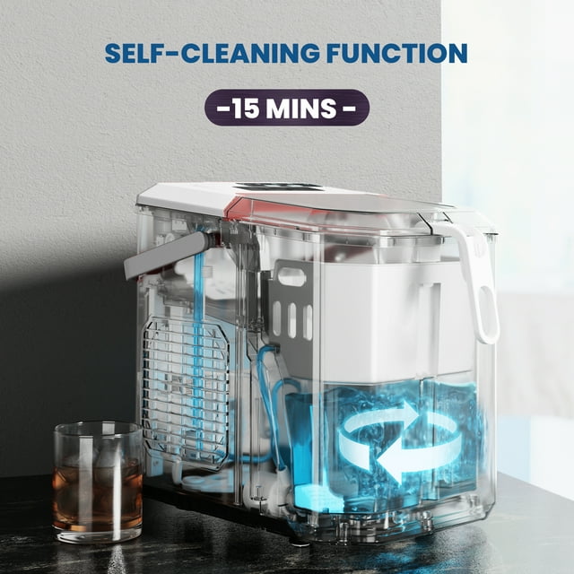 LHRIVER Portable Compact Self-cleaning Ice Maker With Handle and Ice Scoop, Bullet Ice Cubes, 9Pcs/8Min 26Lbs/24H for Home/Office/Bar/Party (White)