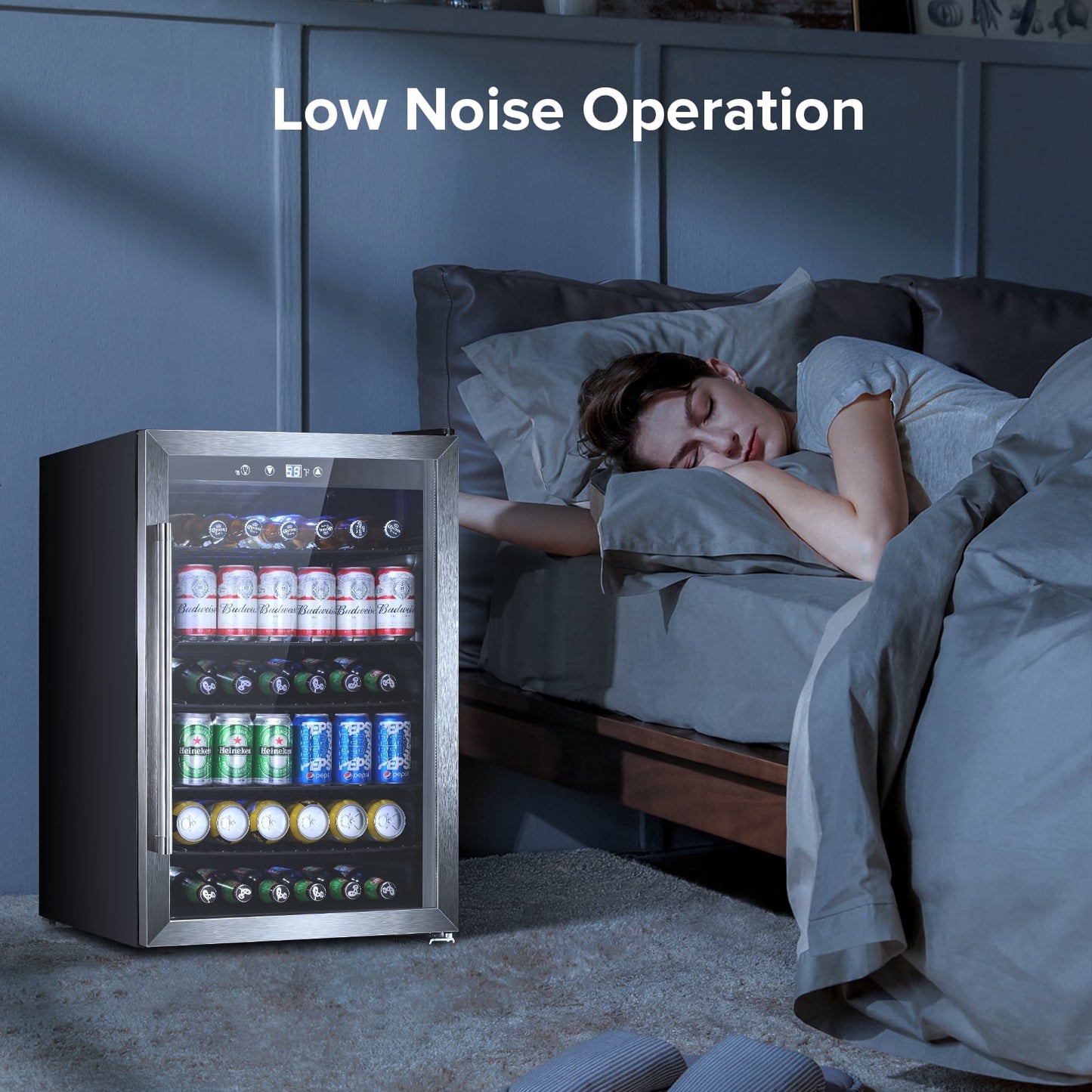 Havato 4.4Cu.ft Beverage Refrigerator Cooler, 152 Cans, Silent Operation, Stainless Steel Glass Door with Handle, Bar/Office/Home, Silver