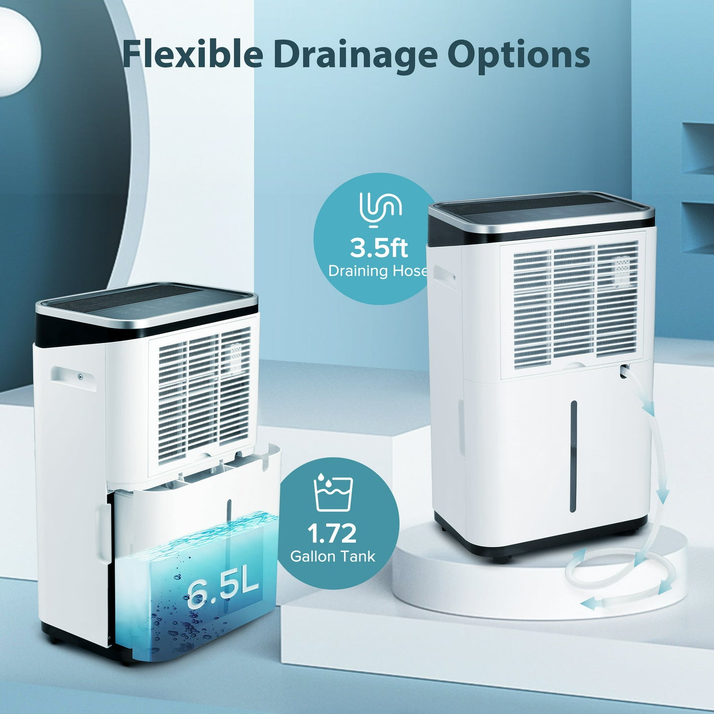 LHRIVER 45 Pint Dehumidifiers, 3000 Sq. Ft Dehumidifier with Drain Hose, 1.72 Gallon Water Tank, 3 Operation Modes, 24H Timer, Portable Dehumidifier for Basement/Bathroom/Laundry Room