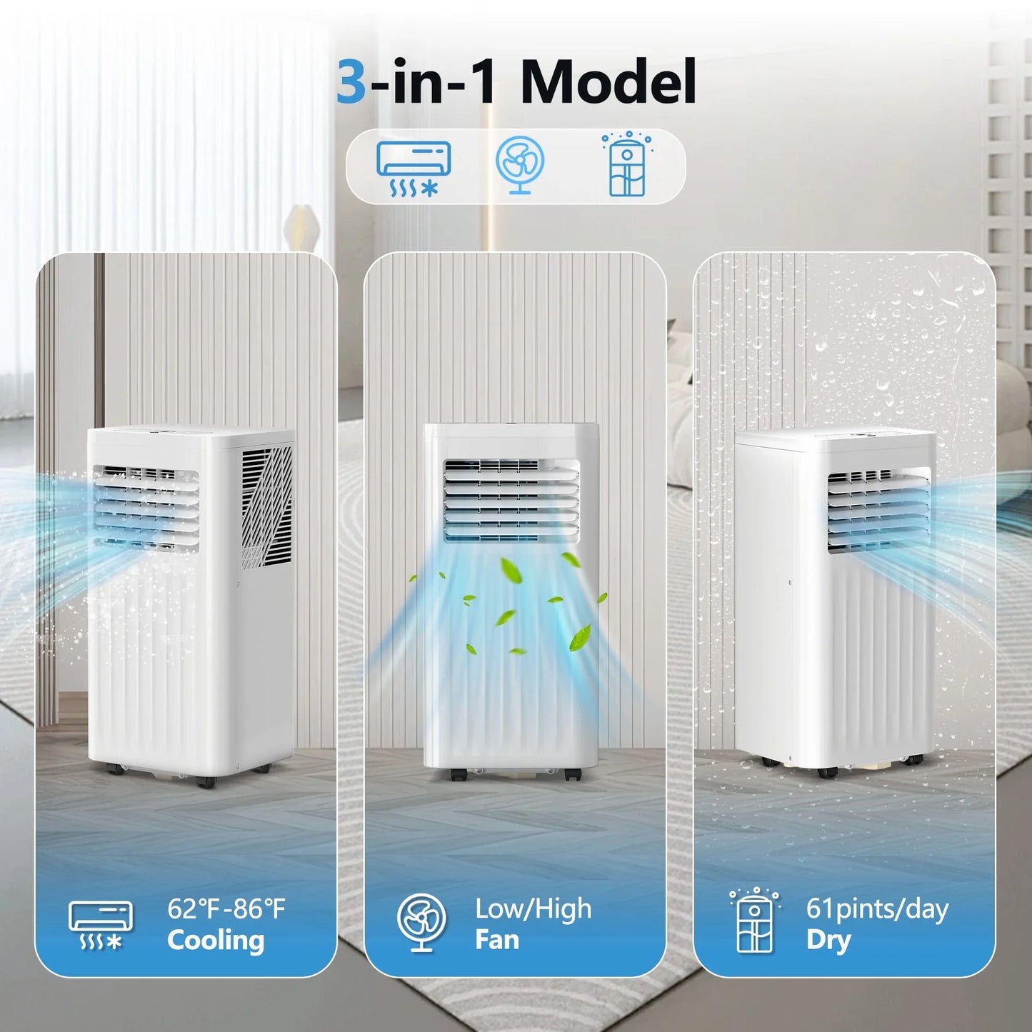 Havato 6000BTU (10000 ASHRAE) Portable Air Conditioner, Covers up to 250 Sq. Ft.,3 in 1 AC with 24-Hour Timer