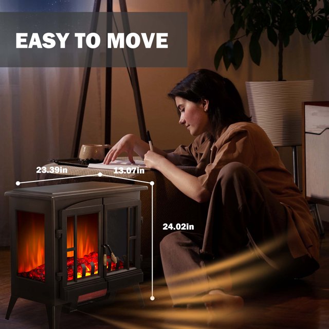 LHRIVER Electric Fireplace Infrared Stove Heater, Freestanding Fireplace Heater, 3D Realistic Flame Effects, Adjustable Brightness and Heating Mode, Overheating Safe Design, 1000W/1500W, (23 Inch)