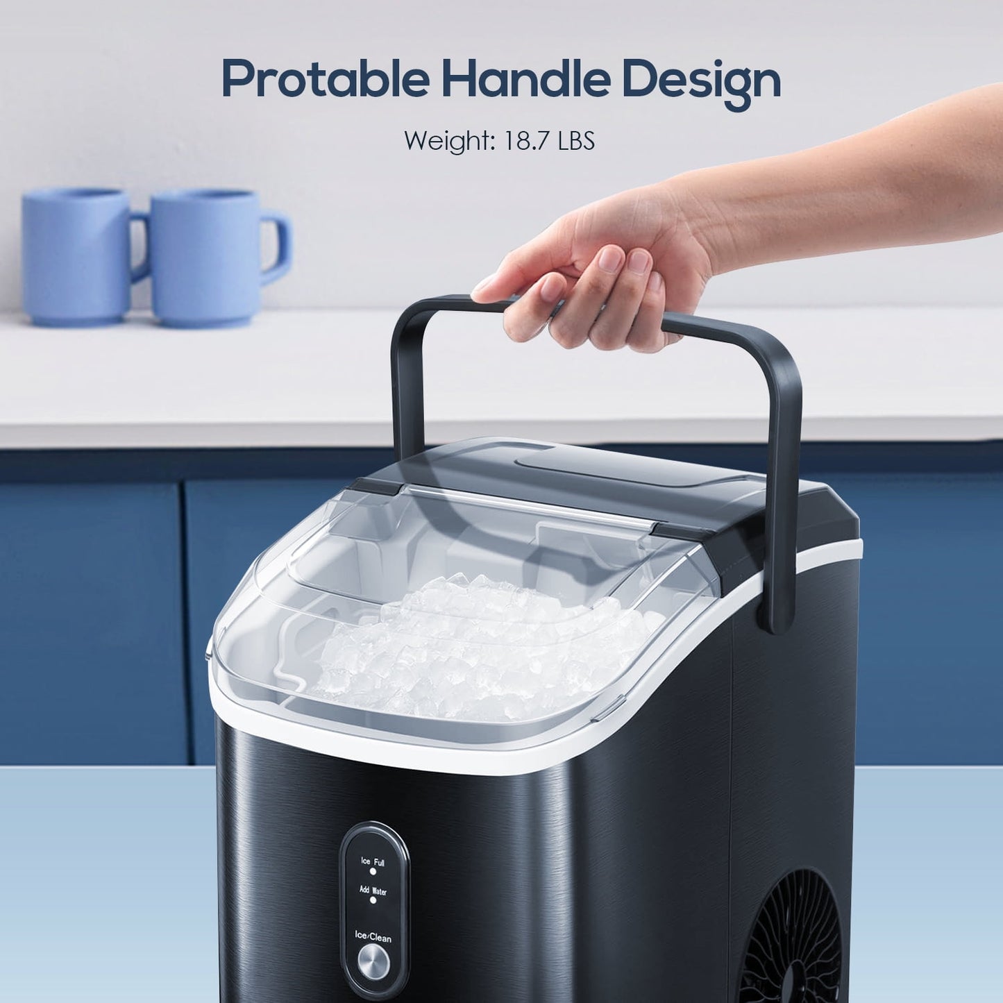 LHRIVER Portable Nugget Ice Maker Countertop, Self-Cleaning Function, 35lbs/24H, for Home/Office/Party Stainless Steel--Black