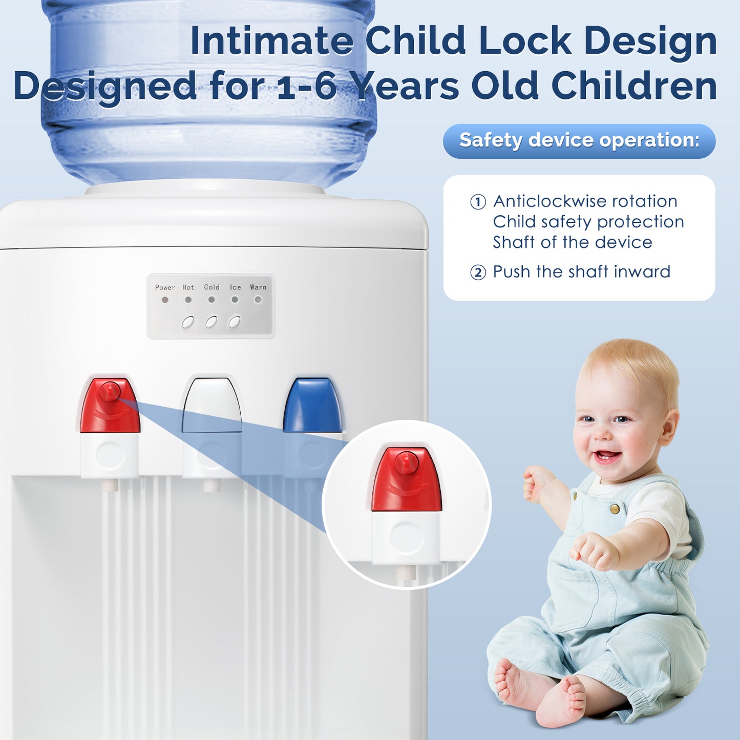 LHRIVER 3 in 1 Water Dispenser with Ice Maker, Cool Hot Room Temp Water Cooler Dispenser with Bullet Ice, 5 Gallon Water Jug with Child Safety Lock, White