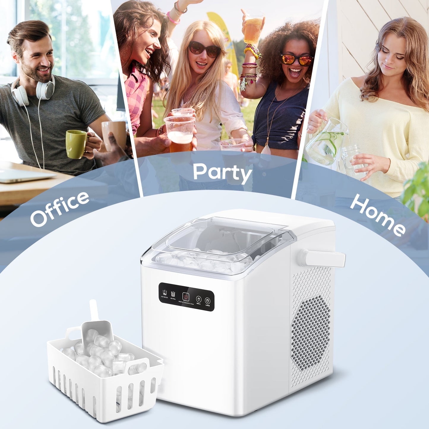Havato Countertop Portable Ice Maker, Self-Cleaning with Handle, 2 Sizes of Bullet Ice Cubes, for Kitchen/Office-White