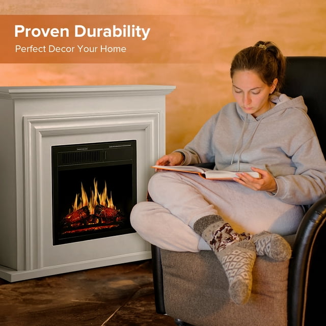 LHRIVER Electric Fireplace, Free Standing Fireplace, with Remote Control, Adjustable LED Flame, 750W/1500W -(Pearlwhite)