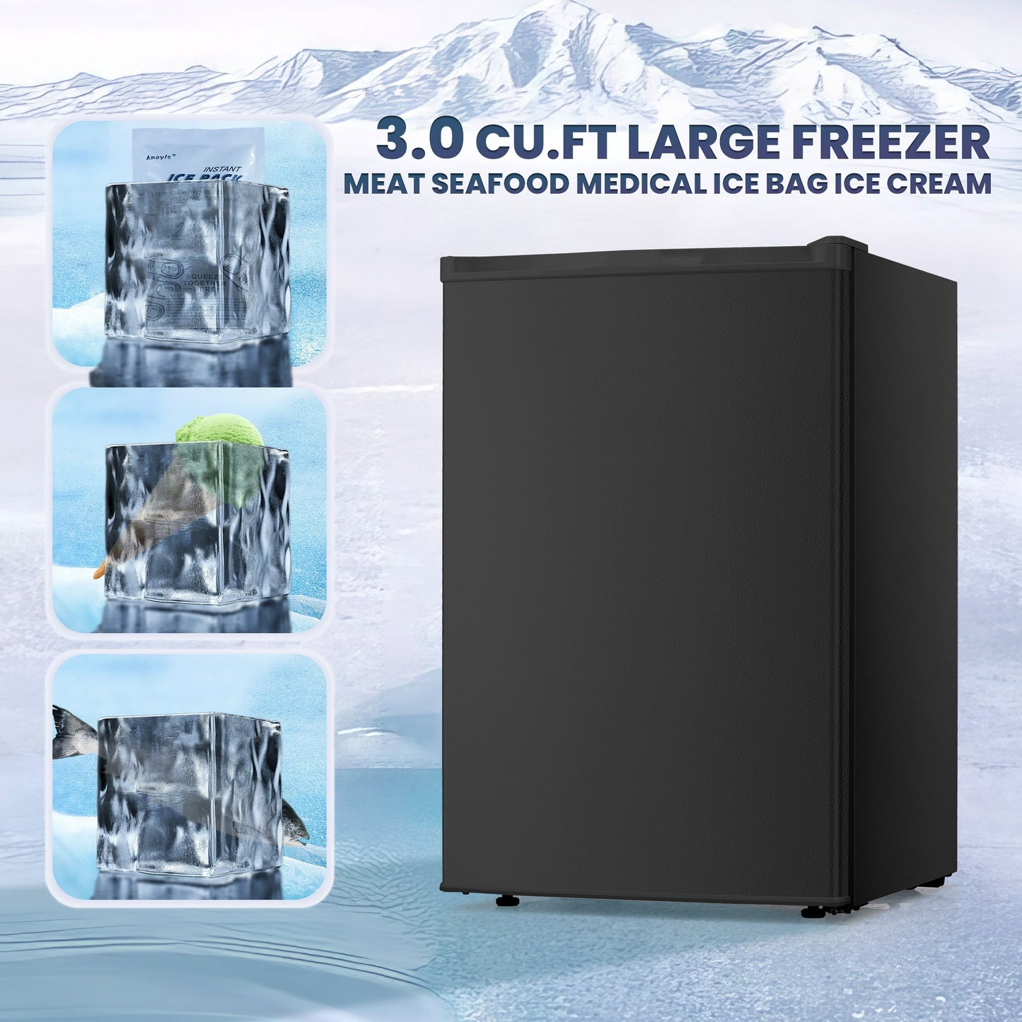 LHRIVER Upright Freezer, Energy Saving 3.0 Cu.ft Single Door Compact Upright Freezer with Reversible Door(Black)