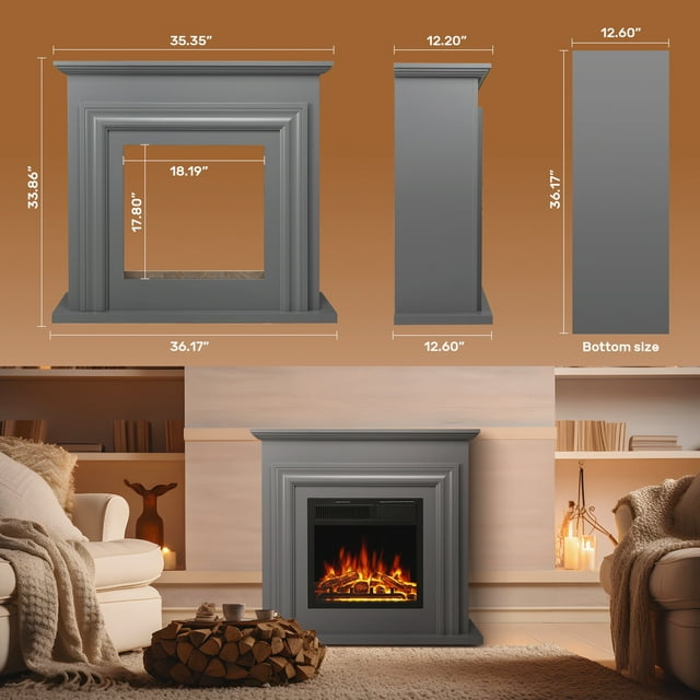 LHRIVER Electric Fireplace, Free Standing Fireplace, with Remote Control, Adjustable LED Flame, 750W/1500W -(Grey)