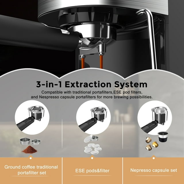 Havato Semi-Automatic Espresso Machines 20Bar fast heating w/Milk Frother Steam Wand, Compatible with nespresso pods, Black