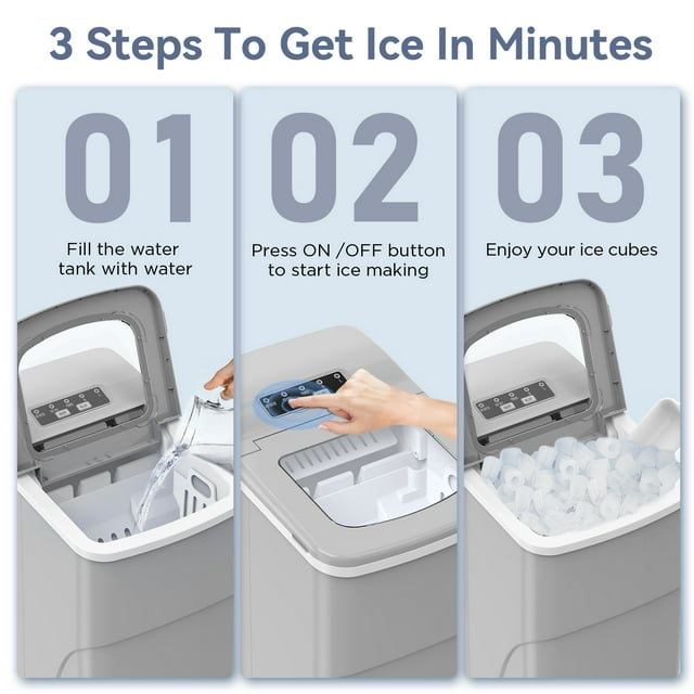 Havato Countertop Ice Maker 26lbs, 9 Pcs/6Mins, 2 Sizes of Bullet-Shaped w/Scoop & Basket, Grey