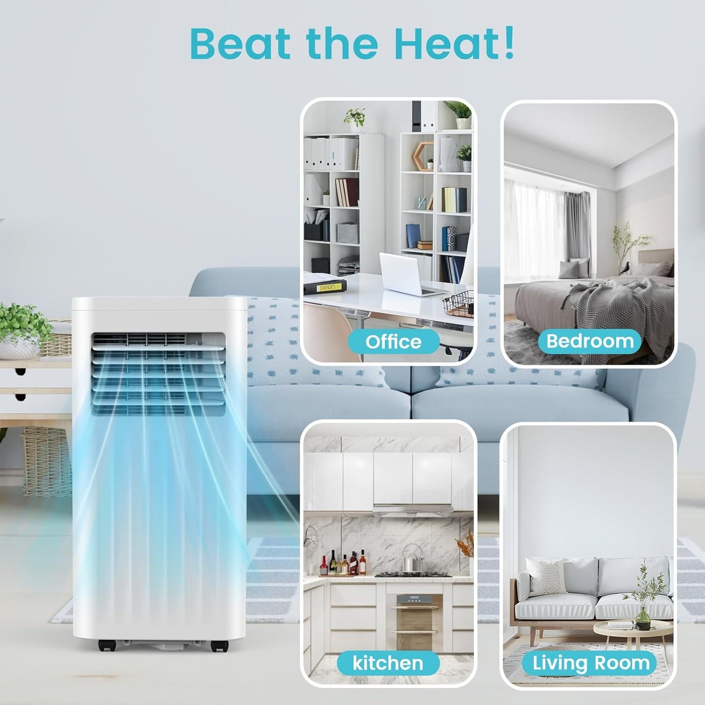 Havato 5000BTU (8000BTU ASHRAE) Portable Air Conditioner with Dehumidifier/Fan/Cooler, Cooling 300 Sq.ft, Remote Control, White