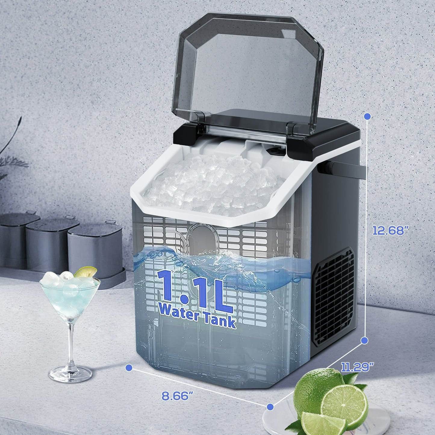 Havato Nugget Ice Maker, Extruded Ice & Chewed Ice, 34Lbs /24H, Self-Cleaning, Kitchen/Office/Party, Black