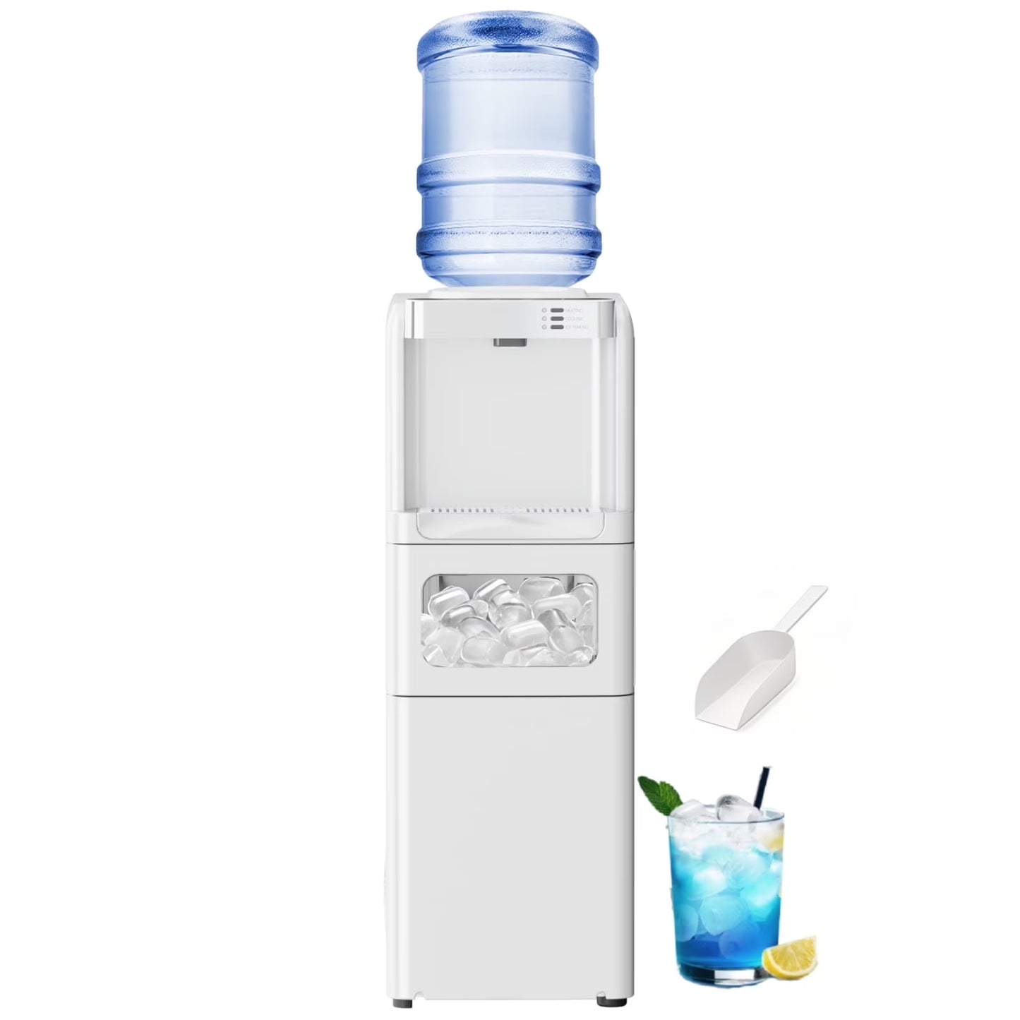 LHRIVER 2-5 Gallon Water Dispenser – 3-in-1 Hot/Cold/Ice, 6-Min Ice Maker, Child Lock & Energy-Saving, for Home/Office, White