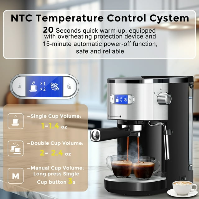 Havato Semi-Automatic Espresso Machines 20Bar fast heating w/Milk Frother Steam Wand, Compatible with nespresso pods, Black