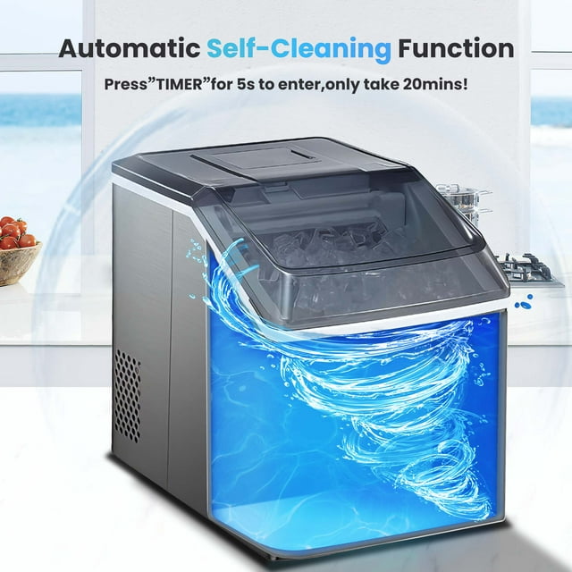 LHRIVER Ice Maker Machine,40LBS/24H, Portable Ice Cube Makers, Self-Cleaning, Easy-to-Control LCD Display, See-Through Lid for Office/Home/Bar (Black)
