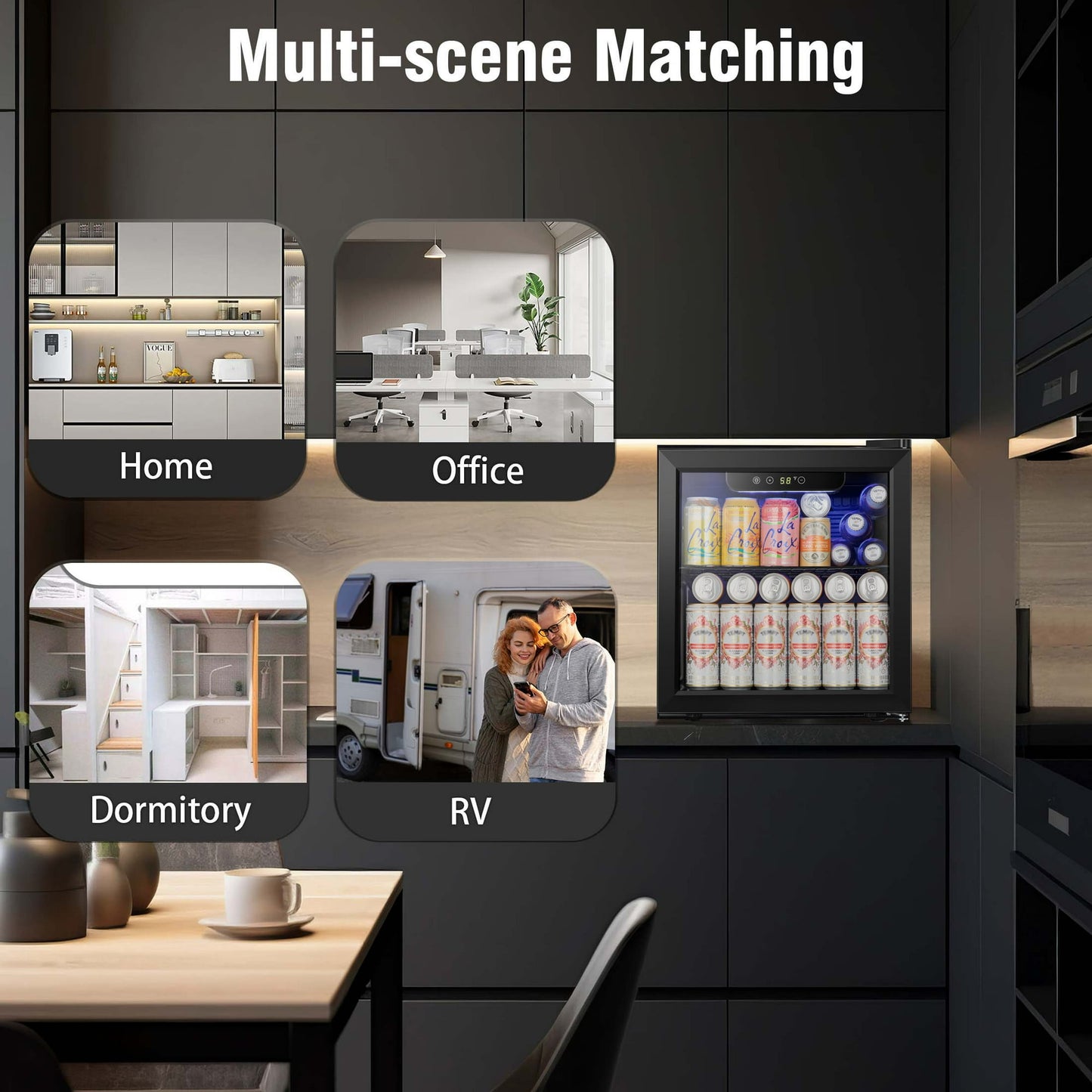 LHRIVER 1.3 Cu.ft Beverage Refrigerator Cooler, Mini Fridge with Glass Door for Soda Beer or Wine