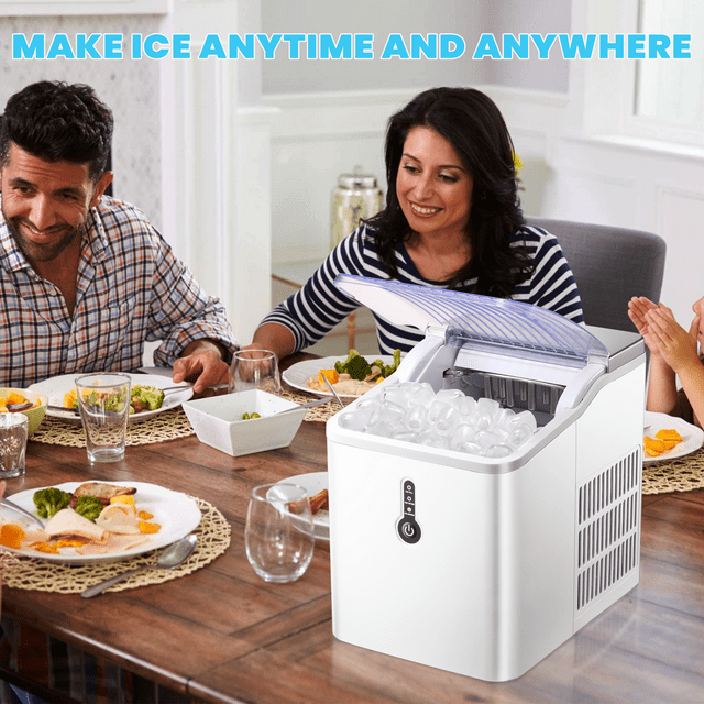 LHRIVER Portable Compact Ice Maker, Countertop Ice Maker Machine with Basket & Ice Scoop, Bullet Ice Cubes, Self-Cleaning, 9Pcs/8Min, 26Lbs/24H, Suitable for Home/Office/Bar/Party-Silver