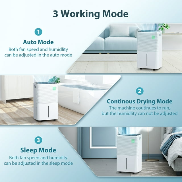 LHRIVER 50 Pint Dehumidifiers with handle, Dehumidifier with Drain Hose, 3 Operation Modes, 24H Timer, Portable Dehumidifier for Basement/Bathroom/Laundry Room