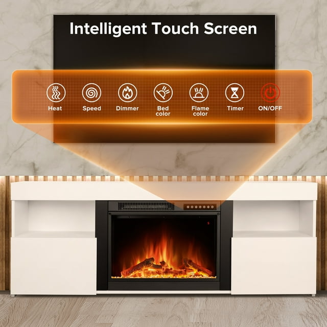 LHRIVER Free Standing Fireplace, Remote Control, 60'', Electric Fireplace Mantel, Adjustable Real 3D Flame Brightness (White)