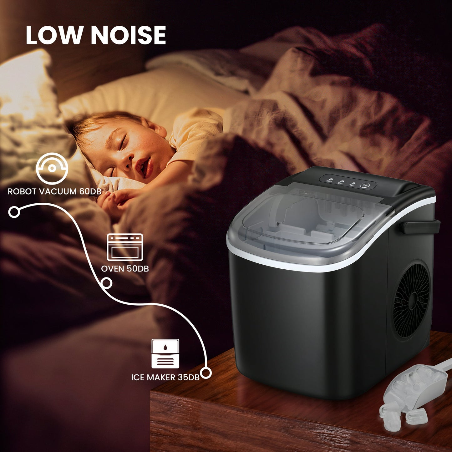 Havato Countertop Ice Maker, Self-Cleaning Portable Ice Maker Machine with Handle, 9 Bullet-Shaped Ice Cubes Ready in 6 Mins, 26Lbs/24H with Ice Scoop and Basket for Home/Kitchen/Party-Black