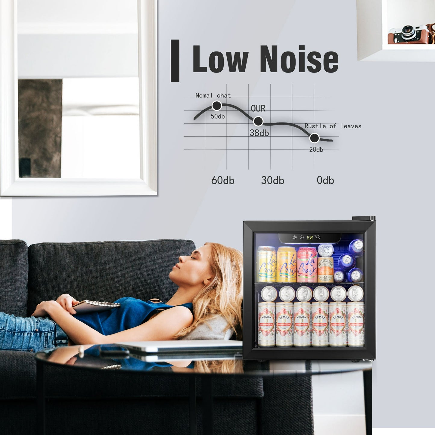 LHRIVER 1.3 Cu.ft Beverage Refrigerator Cooler, Mini Fridge with Glass Door for Soda Beer or Wine