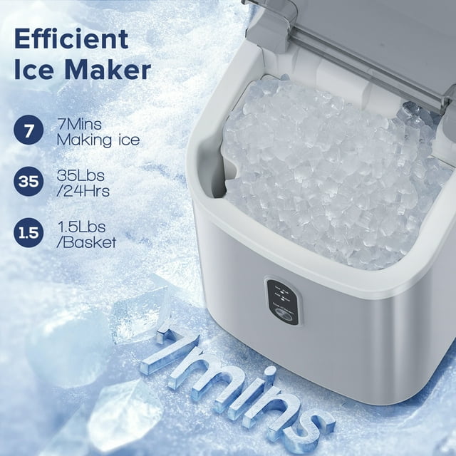 LHRIVER Nugget Ice Maker Countertop, 33lbs/24H with Self-Cleaning Function, Portable Sonic Ice Machine for Home/Office/Party-Gray