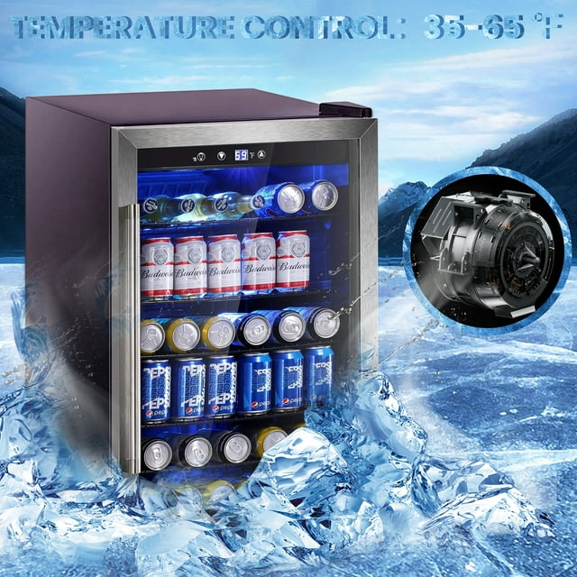 LHRIVER 4.4Cu.ft Beverage Refrigerator Cooler, 37 Bottles Mini Fridge with Glass Door for Soda Beer or Wine, With Adjustable Removable Shelves