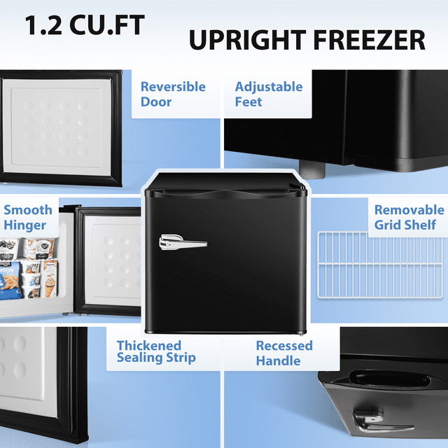 LHRIVER Mini Upright Freezer Compact Refrigerators,1.2Cu.ft Small Stand up Freezer for Home Office, Black