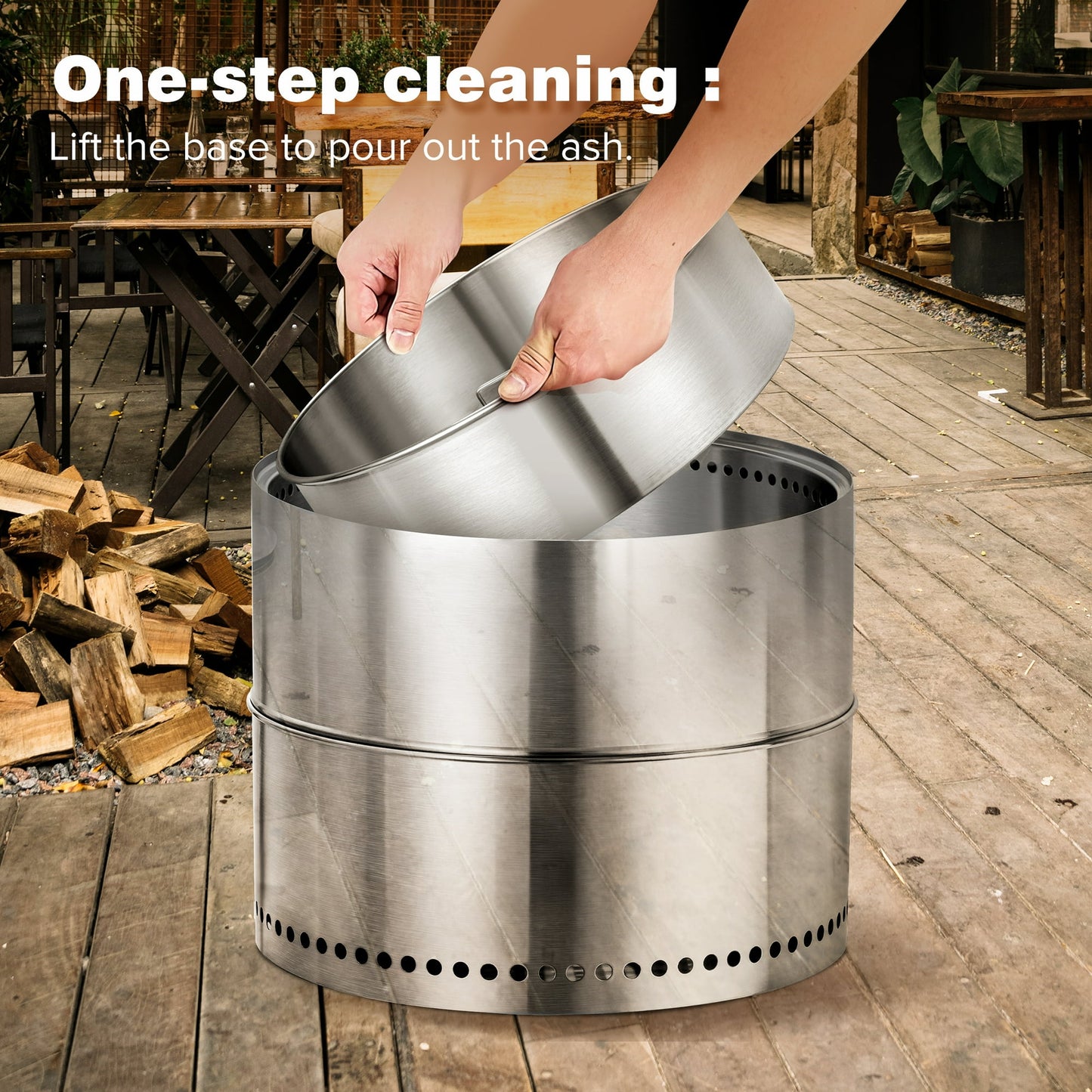 LHRIVER 19.49" Stainless Steel Fire Pit 2.0, Wood and Smokeless Burning, Portable Outdoor Firepit for Camping, Patio