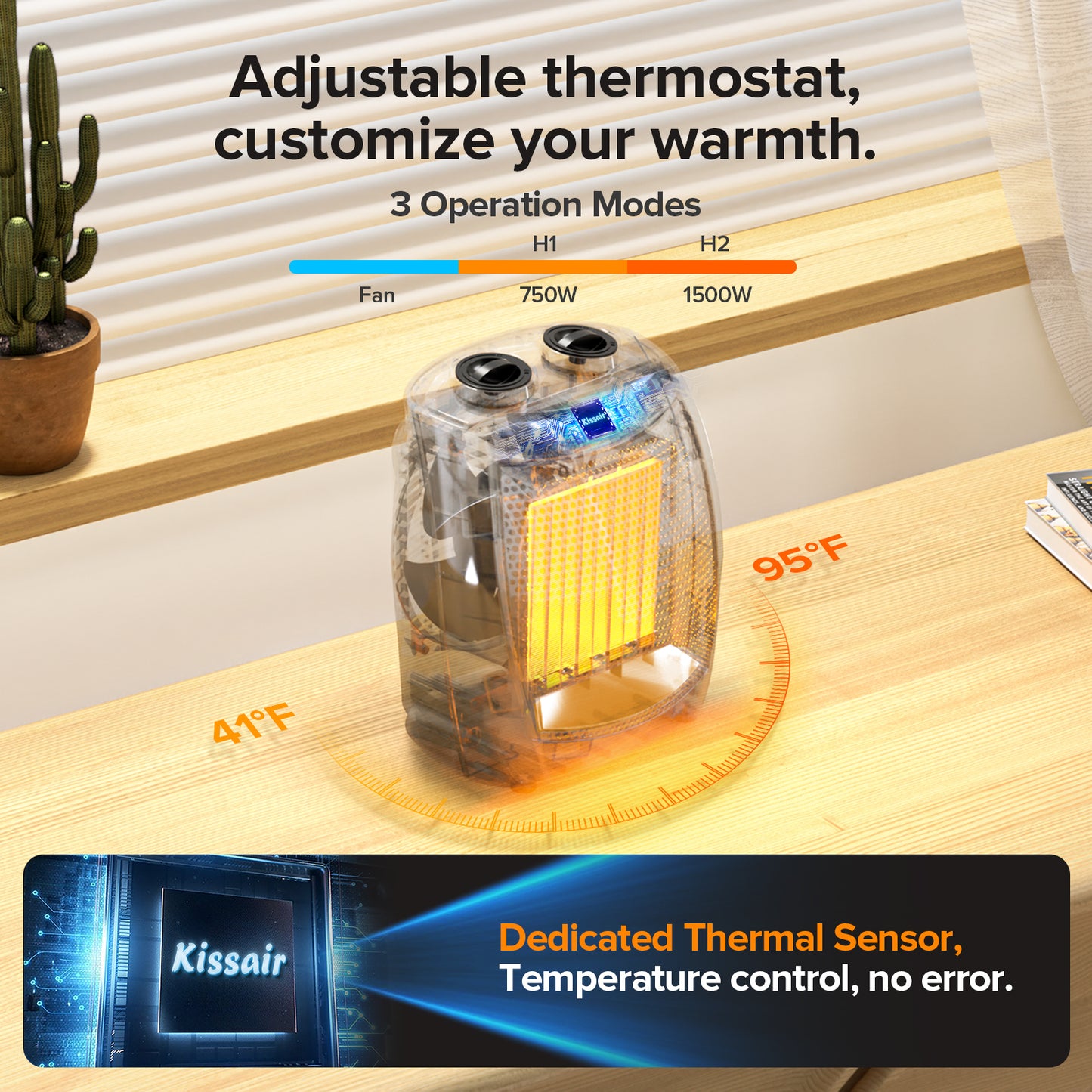 Havato Portable Space Heater for inside, 750W/1500W, ETL Certified, Silent Heating, Ceramic Small Fan Heater, for Home & Dorm, Black