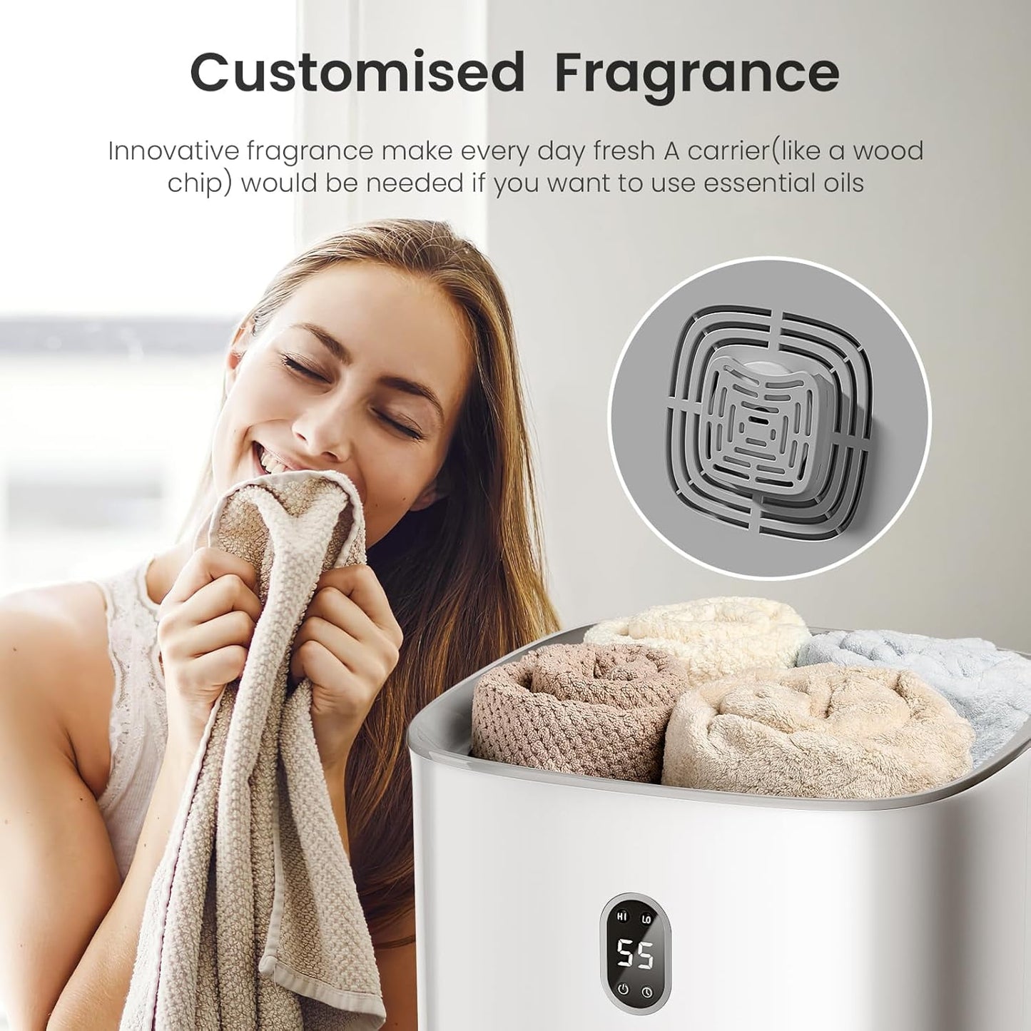Havato 25L Towel Warmers with 2 Heating Modes and Auto Shut-Off,LCD Screen,Large Capacity Towel Heater Bucket Fits 2 Large Blankets,Customized Fragrance,White