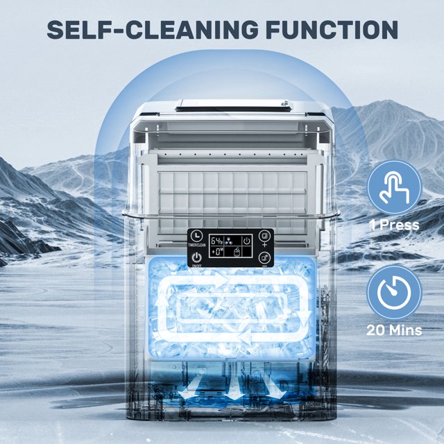 Havato Table Ice Maker, with Automatic Cleaning Function and 24-Hour Timer Function, 44lbs /24H, Suitable for Home/Office/Bar/Party, Stainless Steel Color