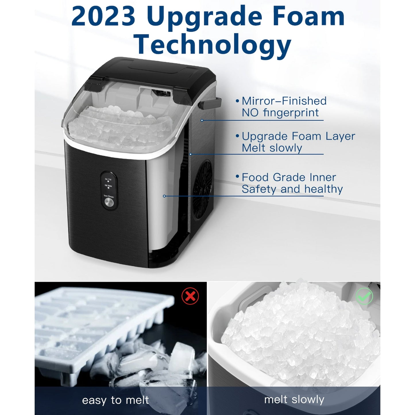 JOY PEBBLE 33lbs Stainless Steel Countertop Ice Maker, Crushed Nugget Ice Type with Scoop, Cubes Ready in 10 Mins, Black