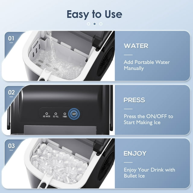 LHRIVER Countertop Ice Maker, Portable Ice Machine with Handle, 26Lbs/24H, 9Pcs/6Mins, One-Click Operation Ice Makers, with Ice Scoop and Basket, for Kitchen/Bar/Party - (Black)