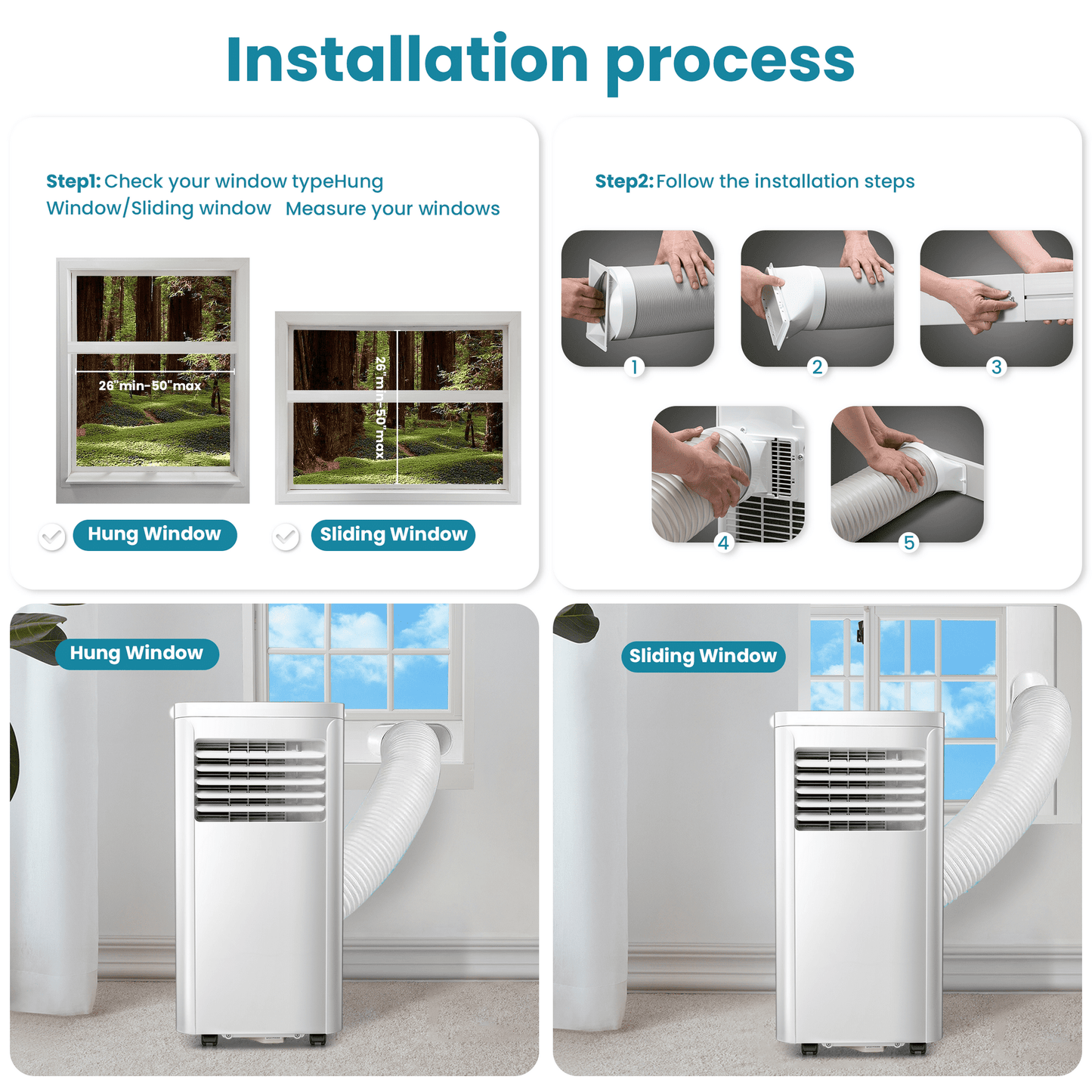 LHRIVER Portable Air Conditioner with Window Kits 5000BTU (8000 BTU ASHRAE), Dehumidifier, Fan, AC unit