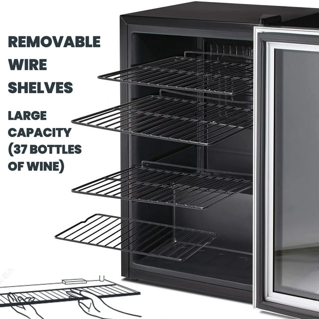 LHRIVER 4.4Cu.ft Beverage Refrigerator Cooler, 37 Bottles Mini Fridge with Glass Door for Soda Beer or Wine, With Adjustable Removable Shelves