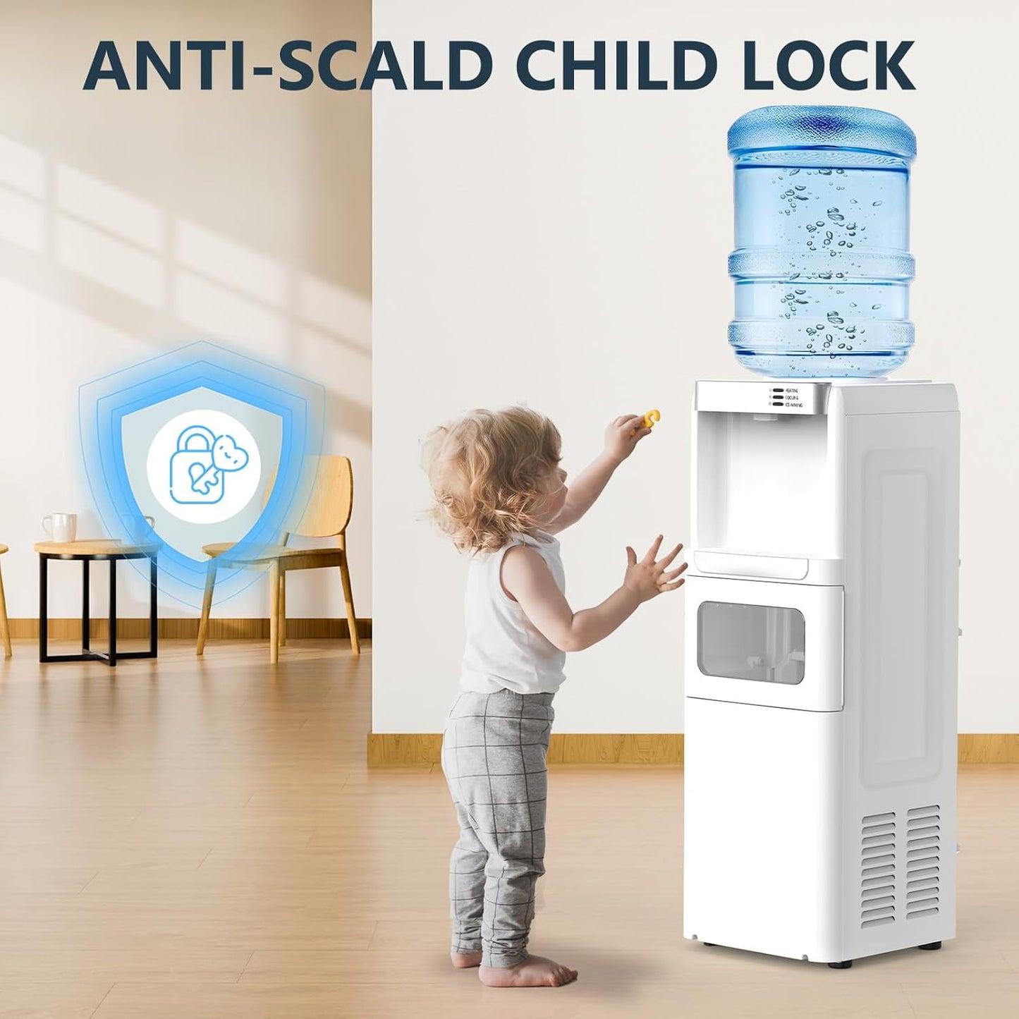 Havato 3 in 1 Water Dispenser with Ice Maker 33lbs 9 ice cubes in 6 minutes Top Loading for 5 Gallon, Child Lock